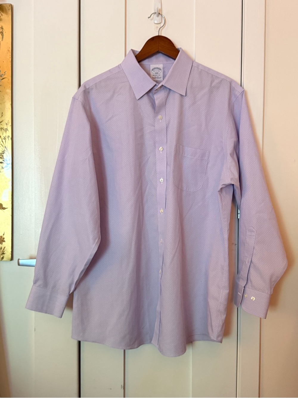Brooks Brothers 1818 Men Dress Shirt Light Purple Supima Cotton Dot 17-2/3 34/35